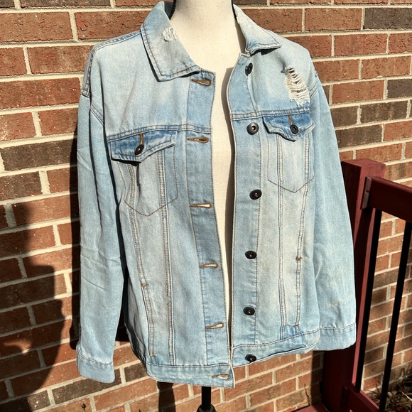 Light blue, distressed, denim jacket, size med - Picture 6 of 13